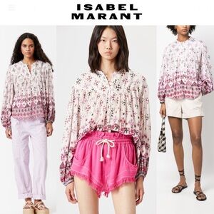 ISABEL MARANT ÉTOILE Salika Graphic Printed cotton-blend blouse sz FR 34